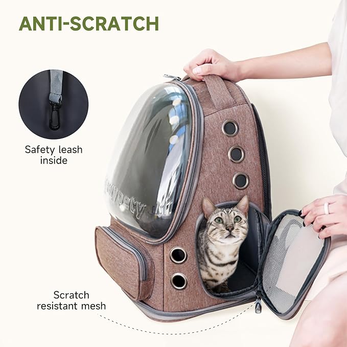 Cat Backpack Carrier, Breathable Cat Carrier Large Space Bubble Pet Backpack for Kitty Small Dog up to 15lbs, Transparent & Foldable Pet Carrier for Travel Hiking-Mewly Pet