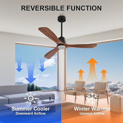 Obabala 42inch Ceiling Fans with Lights and Remote 3 Wood Blades Outdoor Ceiling Fans Noiseless Reversible DC Motor Modern Ceiling Fan for Patios Indoor Outdoor (Walnut, 42IN)