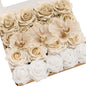 Ling's moment Artificial Flowers Fake Silk Orchid Faux Foam Roses Combo for DIY Wedding Bouquets Centerpieces Arrangements Bridal Shower Party Home Decorations, Tawny Beige & Sand Beige, 21pcs