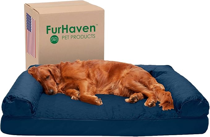 Furhaven Orthopedic Dog Bed for Large Dogs w/ Removable Bolsters & Washable Cover, For Dogs Up to 95 lbs - Quilted Sofa - Navy (Blue), Jumbo/XL-Mewly Pet