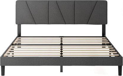 ZINUS King Maya Upholstered Bed Frame with Asymmetric Headboard, Durable Wooden Slats, Sturdy Framework, Noise Free Sleep, No Box Spring Needed, Easy Assembly, Eco Friendly Packaging, Dark Grey