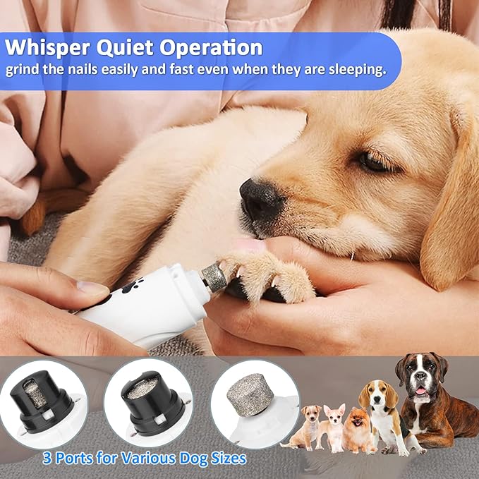 YABIFE Dog Nail Trimmers and Dog Nail Clippers Kit, Whisper Quiet Electric Grinder with Light, for Small, Medium, Large Dogs, Cats Toenail Grooming, 3 Speeds-Mewly Pet