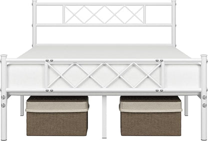 Yaheetech Full Size Metal Platform Bed Frame with Simple Headboard and Footboard, Mattress Foundation for Under Bed Storage, Steel Slat Support, No Box Spring Needed, Easy Assembly, White