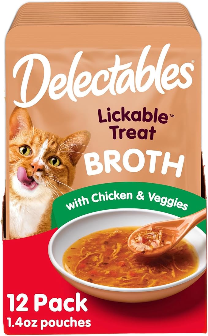 Hartz Delectables Savory Broths Chicken & Veggies Lickable Wet Cat Treats, 12 Count-Mewly Pet