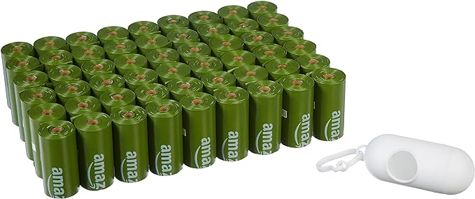 Amazon Basics Leak Proof Dog Poop Bags with Dispenser and Leash Clip, Unscented, 13 x 9 Inches - 810 Count (15 Bags per Roll, 54 Rolls)-Mewly Pet