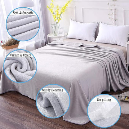 Soft Twin Size Blanket All Season Warm Fuzzy Microplush Lightweight Thermal Fleece Blankets for Couch Bed Sofa,66x90 Inches,Gray