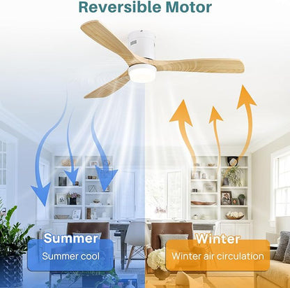 Sofucor Ceiling Fan with Lights-52 Inch Flush Mount Ceiling Fan with Light and Remote Control, Low Profile Wood Blades Modern Outdoor Ceiling Fans for Bedroom/Farmhouse/Patio/Indoor, Quiet DC Motor