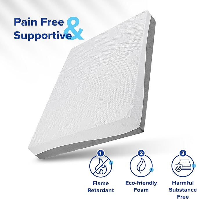 Olee Sleep Twin Mattress, 10 Inch Gel Memory Foam Mattress, Gel Infused for Comfort and Pressure Relief, CertiPUR-US Certified, Bed-in-a-Box, Medium Firm, Grey, Twin Size