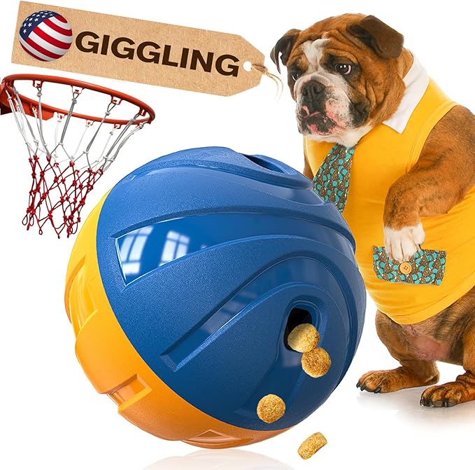 KADTC Dog Treat Giggling Ball - Adjustable Food Dispensing Speed - Puppy Basketball Toy - Puzzle Slow Feeder Mind Game for Medium/Large/Extra L Aggressive Chewers Breed-Mewly Pet