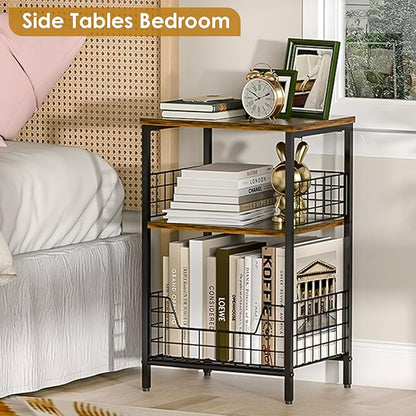 X-cosrack Side Table, Small End Table Record Player Stand with Storage, Vinyl Record Storage Night Stand for Living Room, Bedroom,Office(Patent Pending)(Rustic Brown & Black)