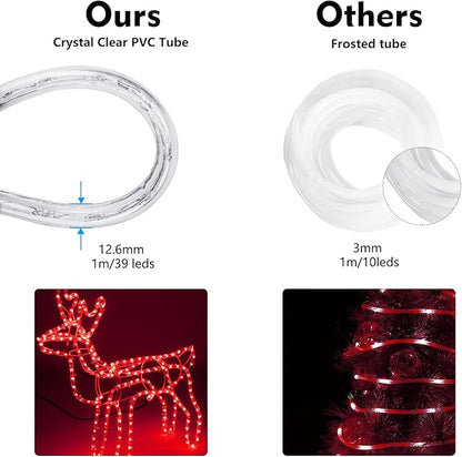 Brizled Rope Lights Outdoor, 18ft 216 LED Red Christmas Rope Lights Connectable, 120V Plugin Red Christmas Light Waterproof Clear Tube Lighting Indoor for Xmas Patio Garden Party Home Decorations