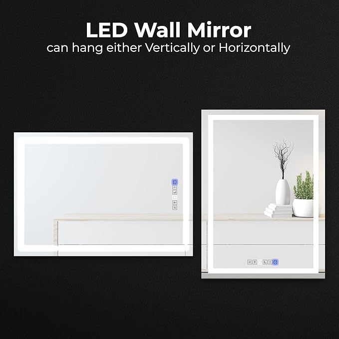 Bathroom Vanity LED Mirror for Wall with Anti Fog, Dimmable Touch Button, Adjustable Color Temperature, Memory Function 30"x40" by Fab Glass and Mirror