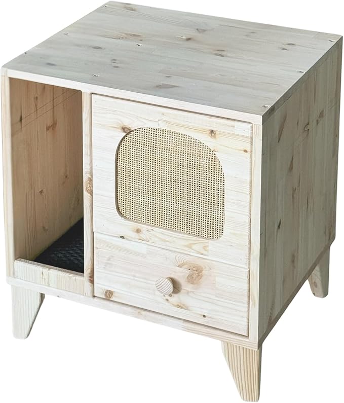 Cat Litter Box | Hidden Litter Box Furniture with Removable Divider | Wooden Cat Washroom Furniture | Indoor Cats House (Natural)-Mewly Pet