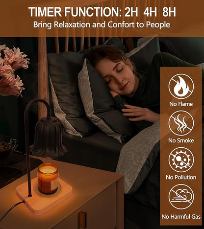 Candle Warmer Lamp, Dimmable Candle Warmer with 2 Bulbs, Birthday Gifts for Women Mom, Dad and Fathers, House Warming Gifts New Home Room Decor, 2H/4H/8H Timer Black Flower Candle Lamp Heater