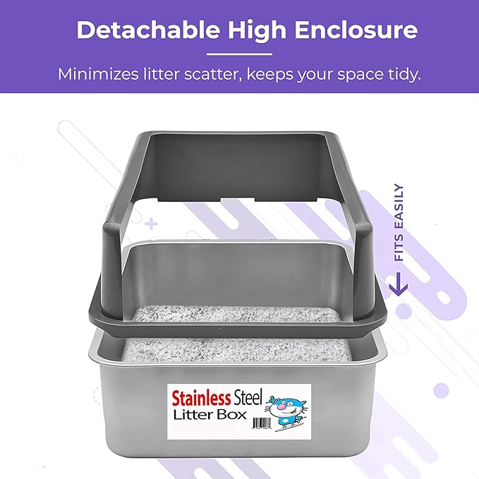 iPrimio Stainless Steel Litter Box - Cat Litter Box Enclosure with Enclosed Sides for Odor Control - Durable, Rust-Resistant Metal - Easy Clean Design, Applicable for Large Cats - 2 Pack-Mewly Pet