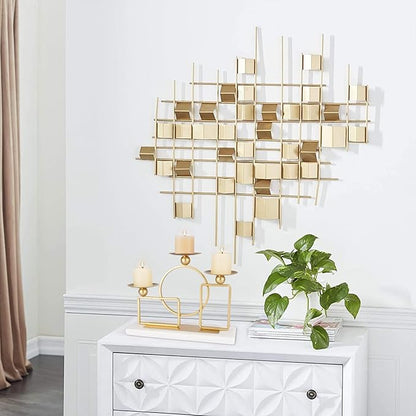 Gold Candle Holders for Pillar Candles with Marble Base 3 Arms Metal Candelabra Candle Holders Gold Home Decoration Elegant Candle Stand for Table Centerpieces,Fireplace,Anniversary