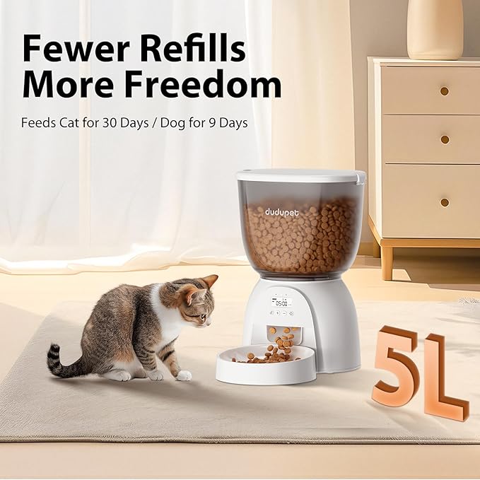 5L Automatic Cat Feeder, Timed Cat Food Dispenser, Automatic Pet Feeders Up to 6 Meal 1-20 Portion, Dual Power Supply Cats Feeder, Pet Dry Food Dispenser for Cats and Small Dogs-Mewly Pet