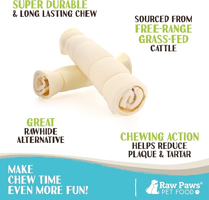 Raw Paws Beef Cheek Rolls for Dogs Large - 10 inch (4 Pack) - Packed in USA - Free-Range, Rawhide Alternative Dog Chews - Retriever Rolls - Beef Cheeks for Dogs-Mewly Pet