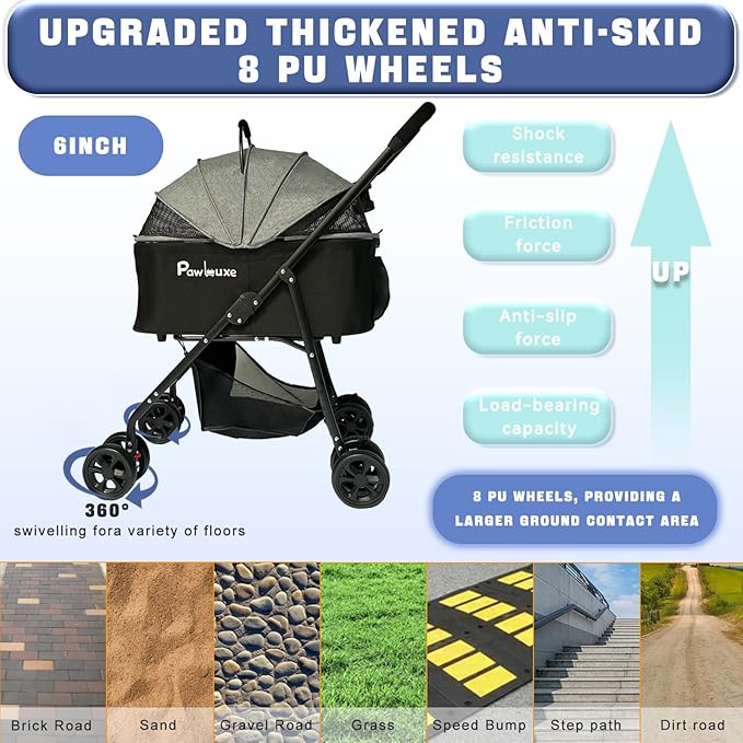 4 Wheels Pet Stroller 4 in 1 Pet Stroller with Detachable Carrier for Small & Medium Dogs Cats up to 55 lbs Easy-Folding Travel Dog Wagon with Car Seat Breathable Mesh,Khaki-Mewly Pet