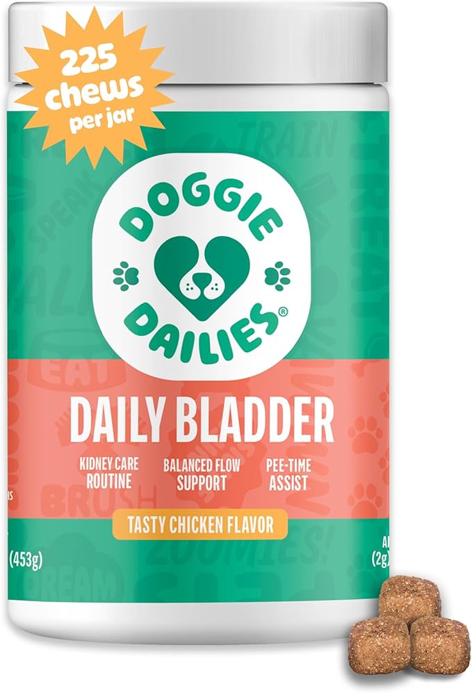 Doggie Dailies Cranberry Supplement for Dogs - Urinary Tract, Bladder & Kidney Support for Dogs - Cranberry for dogs with Marshmallow Root, Licorice Root & Apple Cider Vinegar (Chicken) 225 Soft Chews-Mewly Pet