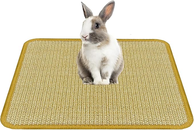 DYAUS Bunny Scratch Pad, Natural Sisal Rabbit Scratching Mat for Claws and Teeth Care, Indoor Bunny Chew Toys Bunny Bed for Biting Sleeping Nesting (1PC, 16x12in)-Mewly Pet