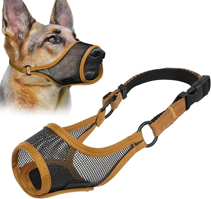 LUCKYPAW Dog Muzzle, Mesh Muzzle for Large Medium Small Dogs, Soft Mouth Guard for Biting Chewing, Breathable Mouth Guard with Adjustable Strap for Training(Brown, XS(Snout:6.5"-7.5"))-Mewly Pet