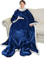 Catalonia Sherpa Wearable Blanket with Sleeves & Foot Pockets for Adult Women Men, Comfy Snuggly Wrap Sleeved Throw Blanket Robe, Gift Idea, Blue