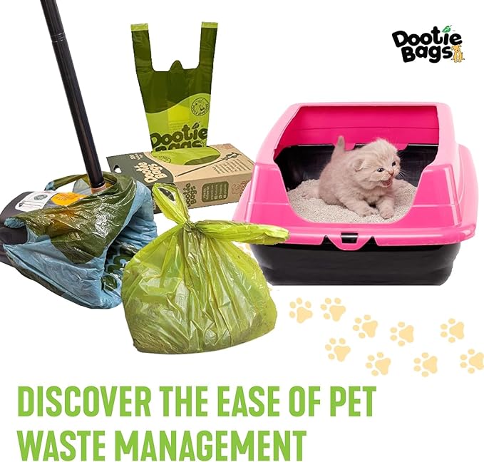 Pooch Approved Large Dootie Bags - Dog Poop Bags - Tie-Handles - 100 Count Dootie Strong and Leakproof - Perfect for Dogs & Cats - Litter - Pet Waste Cleanup - Swivel Bin & GoGo Stik Scoopers-Mewly Pet