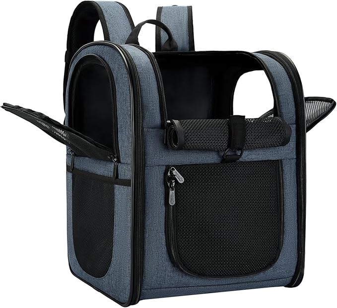 Apollo Walker Dog & Cat Carrier Backpack for 4-15lb Pets - Ventilated Safe Design with Padded Back Support, Breathable Mesh Pet Backpack for Hiking, Travel, Outdoor (Navy)-Mewly Pet