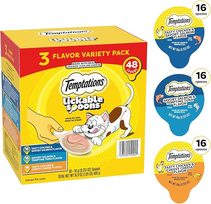 Temptations Lickable Spoons Adult Wet Cat Treats, 48 Spoons, Variety Pack-Mewly Pet