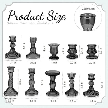 Mumufy 10 Pcs Glass Crystal Taper Candle Holders Clear Glass Candlestick Holder Fit 0.8 Inch Candles Crystal Decorative Candle Stand Centerpiece Table Wedding Dining Party (Classic,Black)