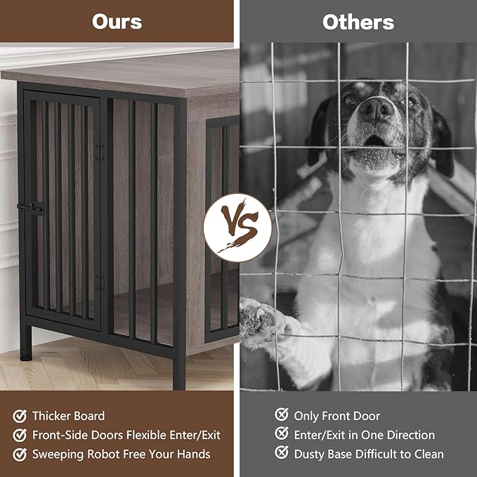 EasyCom 31.5" Small Dog Crate Furniture, Chew-Resistant Dog Crates for Small and Medium Dogs, Dog Kennel Furniture Indoor with 2 Doors and 3.94" Raised Feet, as TV Stand, End Table, Crate Table-Mewly Pet