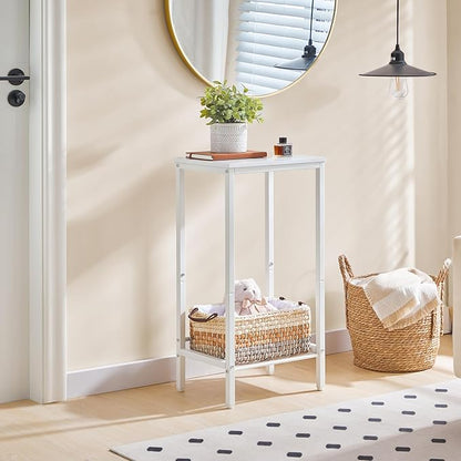 HOOBRO Tall Side Table, Industrial End Telephone Table with Adjustable Mesh Shelves, for Living Room, Bedroom, Entryway, Office, White WW03DH01
