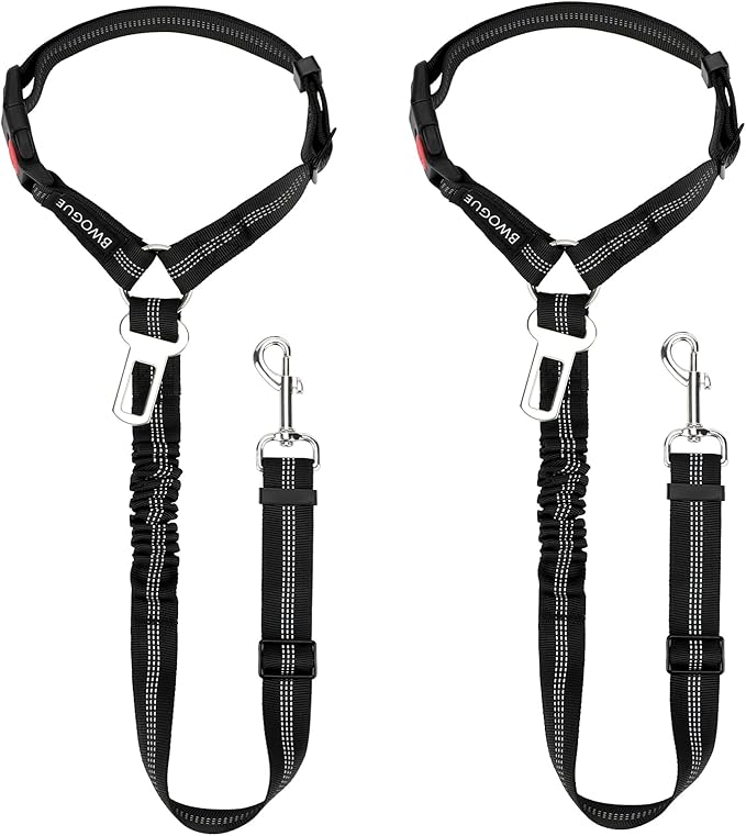 BWOGUE 2 Piece Dog Seat Belt for Car with Elastic Bungee Buffer Safety Seatbelt Car Headrest Restraint Wear Adjustable Metal Buckle Harness in Vehicle Travel for Pet-Mewly Pet