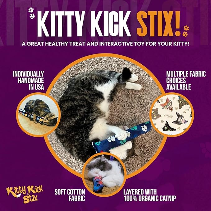Kitty Kick Stix 15" Catnip Kicker Toy – Set of 2 | Handmade in USA | Interactive Cat & Kitten Toy | Durable Kicker Packed with 100% Potent Catnip for All Breeds (Cat Selfies)-Mewly Pet