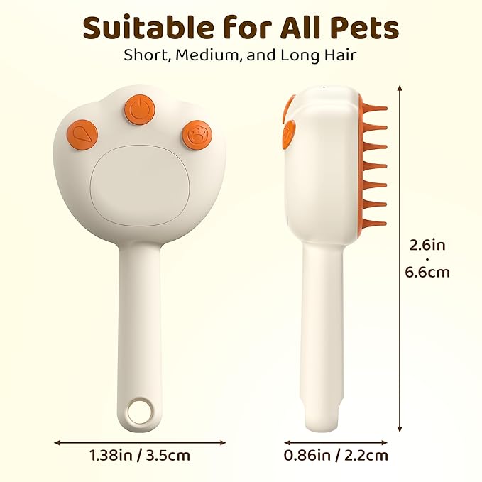 Steam Cat Brush, 6-in-1 Dog Brush Spritz Defur Comb, Steamy Skin Friendly Deshedding Grooming Tool, Suitable for Shedding & Haired Pets, Pet Supplies Accessories,White-Mewly Pet