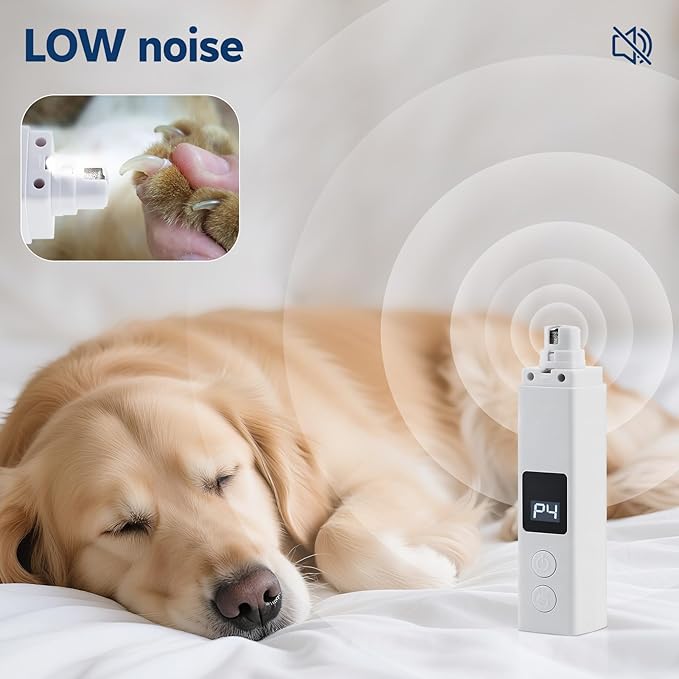 Dog Nail Grinder with 4-Speeds,Pet Claw Trimmers with 2 Modes Lighting UV, Nail Clippers for Small Medium and Large Dogs and Cats, Animal Nail Care,Grooming (White)-Mewly Pet