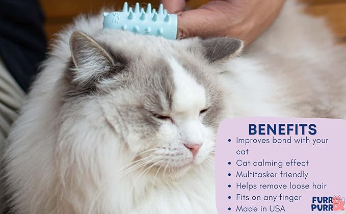 Furr&Purr Cat Brush, Scratcher, and Massager - Indoor Cat Calming Care with Face Scratcher, Finger Brush (3-Pack, Made in USA)-Mewly Pet
