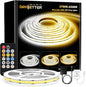 COB LED Strip Lights, Tunable White 2700K-6500K COB Light Strip with RF Remote, 3040 LEDs, CRI90+, 24V Adapter, Dimmable High Density Uniform LED Lights for Bedroom, Kitchen, Cabinet, 16.4ft