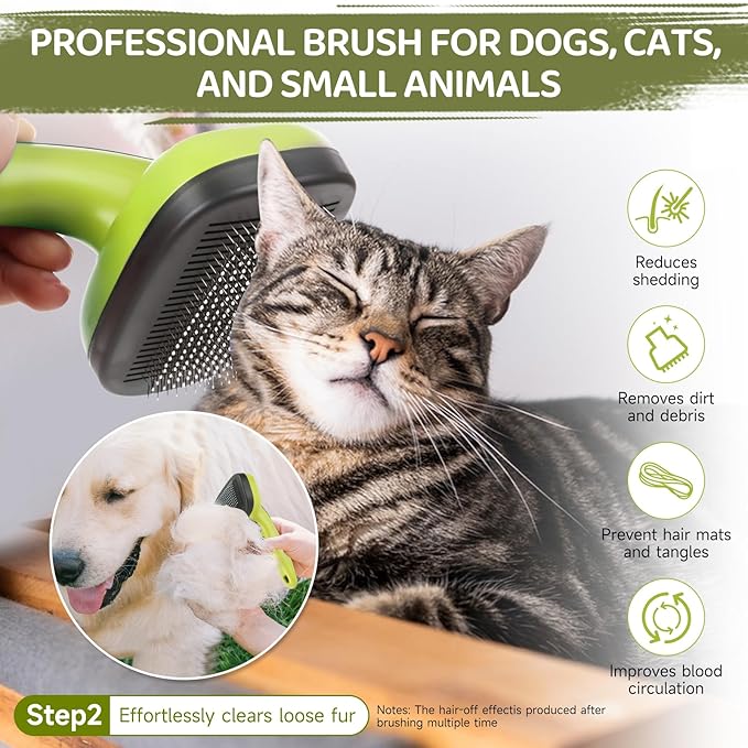 Dog Brush Kit – 3 PCS Grooming Set with Self-Cleaning Brush, Undercoat Rake & Pet Bath Brush. Great for Shedding, Tangles & Dirt Removal – Ideal for Long & Short Haired Dogs & Cats, Green-Mewly Pet