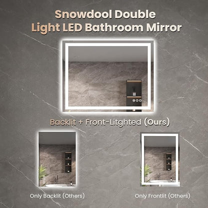 24"X36" LED Bathroom Mirror with Front Lights and Backlit, Anti-Fog, Dimmable, Shatter-Proof Tempered Glass, Lighted Bathroom Vanity Mirror for Wall with 3 Colors, Memory Function