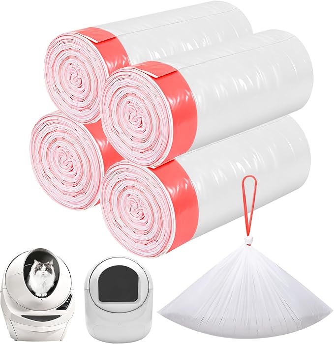 80 Count Thicken Cat Litter Box Liners for Automatic Cat Litter Box and Litter-Robot 4/3, Heavy-Duty Drawstring Kitten Litter Drawer Liners Disposable 25" x 16"-Mewly Pet