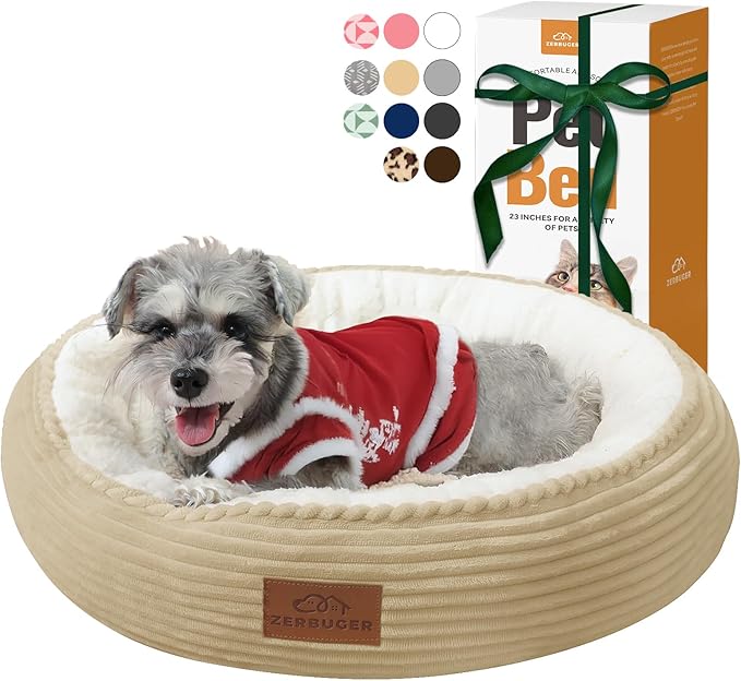 Cat Bed, 20In Dog Beds for Small Dogs, Calming Cat & Dog Beds for Indoor Pets, Pet Beds Comfortable Donut Round Ultra Soft (Camel, 23" L x 23" W x 6.5" Th)-Mewly Pet