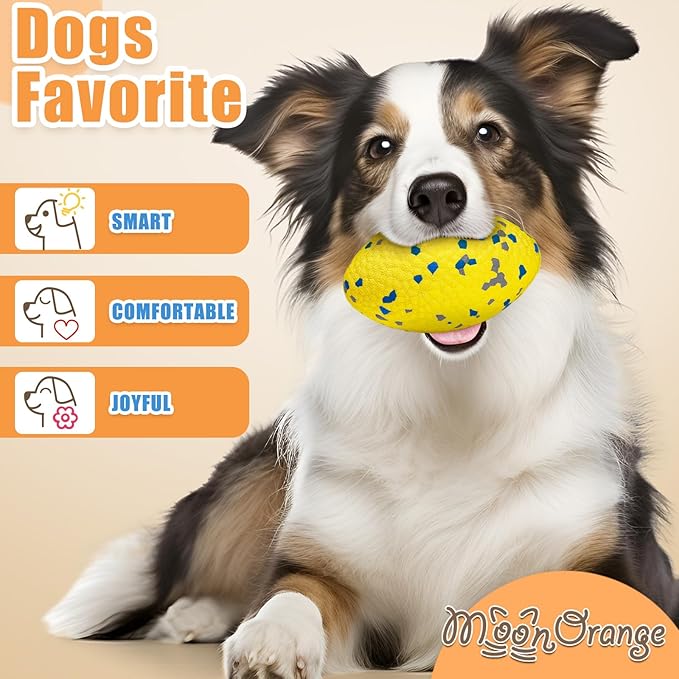 2Pcs Upgrade Bone Dog Balls+Rugby Dogs Toys for Aggressive Chewers, Indestructible Tennis Balls for Dogs (Yellow)-Mewly Pet