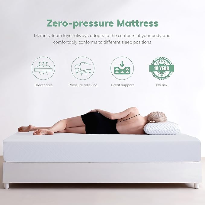 EGO White 8 Inch King Memory Foam Mattress, Cooling Gel Green Tea Mattress Bed in a Box, CertiPUR-US Certified, 76"x80", Medium Firm