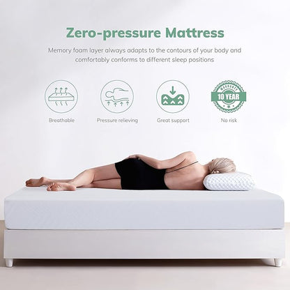 EGO White 8 Inch King Memory Foam Mattress, Cooling Gel Green Tea Mattress Bed in a Box, CertiPUR-US Certified, 76"x80", Medium Firm