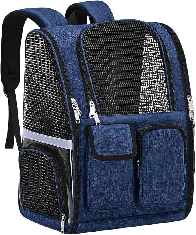 Pet Backpack, Airline Approved Dog Backpack, Cat Bag for Travel Hiking Bike Riding Walking Outdoor, Cat Backpack with Breathable Mesh(Blue)-Mewly Pet