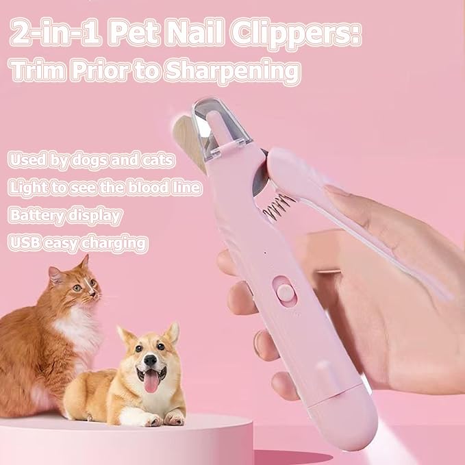 2 In 1 Pet Nail Clipper and Grinder, Professional Electric Rechargeable Pet Nail Fast Trimmer, Painless, Claw Care Grooming, Smoothing, Silent - Shockproof, For Small, Large Dogs & Cats, upgraded-Mewly Pet