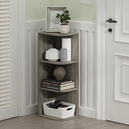 Furinno PASIR Book Shelf, 3-Tier Corner Bookshelf, Open Shelves Bookcase 9.3" x 12" x 31.5", for Living Room, Bedroom, Home Office, French Oak