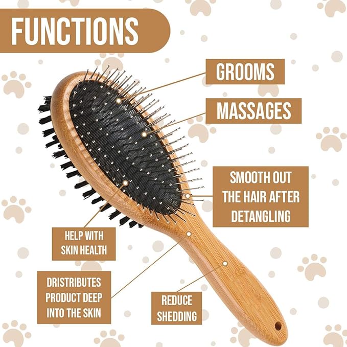 KylePet Dog Brush, Double Sided Pet Slicker Brush with Bamboo Handle for Dogs and Cats Long Hair Pets Grooming Comb for Removing Shedding, Tangles and Dead Undercoat-Mewly Pet